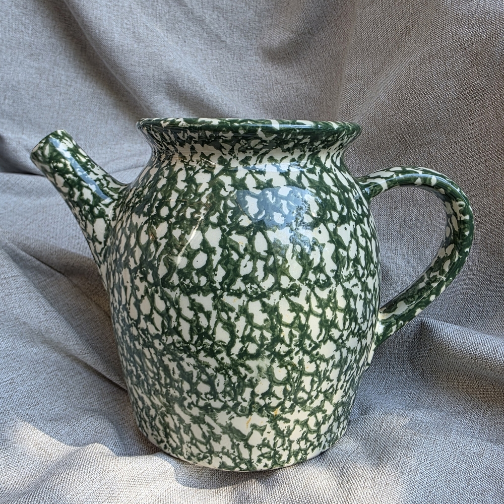 Gerald E Henn Roseville Spongeware 7" Tall Teapot Pitcher Utensil Holder Green